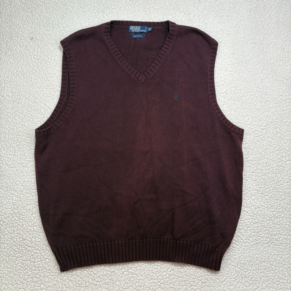 Polo Ralph Lauren Sweater Vest Mens 2XLT Maroon Cotton Pullover Classic V Neck